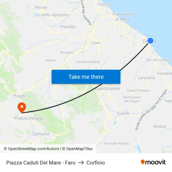 Piazza Caduti Del Mare - Faro to Corfinio map