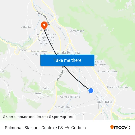 Sulmona | Stazione Centrale FS to Corfinio map