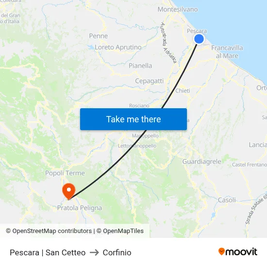 Pescara | San Cetteo to Corfinio map