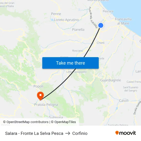 Salara - Opposite La Selva Pesca to Corfinio map