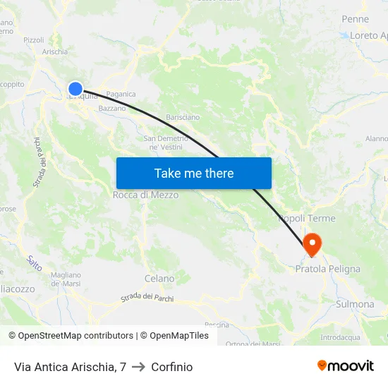 Via Antica Arischia, 7 to Corfinio map