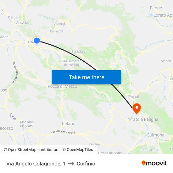 Via Angelo Colagrande, 1 to Corfinio map