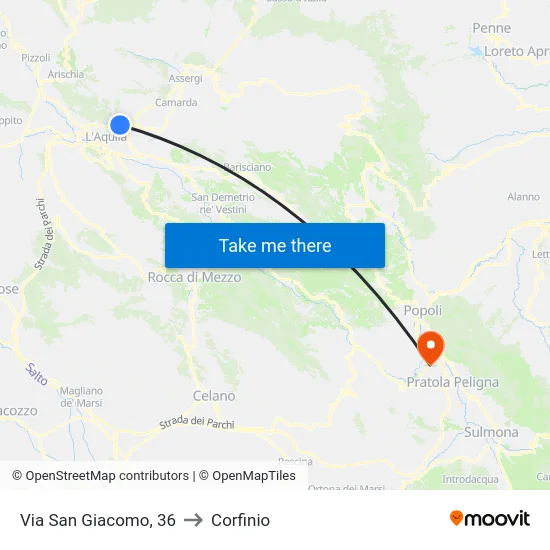 Via San Giacomo, 36 to Corfinio map