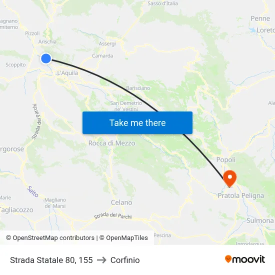 State Road 80, 155 to Corfinio map