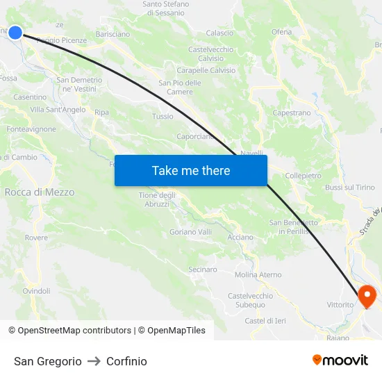 San Gregorio to Corfinio map