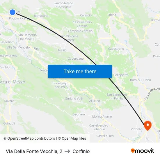 Picenze Chiesa to Corfinio map