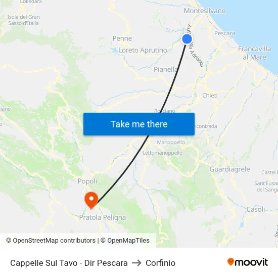 Cappelle Sul Tavo - Pescara Direction to Corfinio map