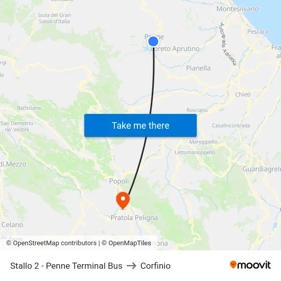 Stallo 2 - Penne Terminal Bus to Corfinio map