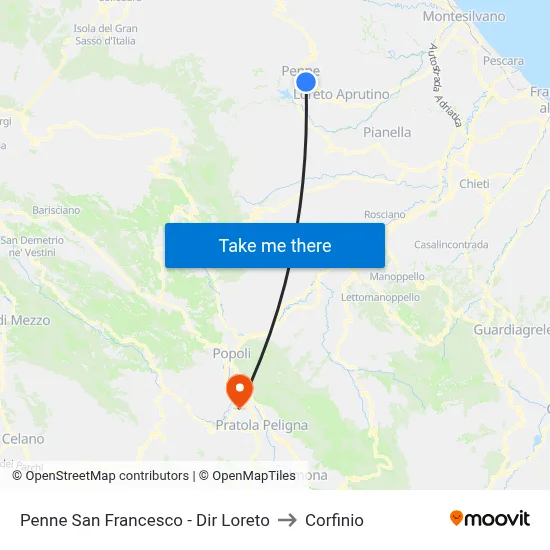Penne San Francesco - Loreto Direction to Corfinio map
