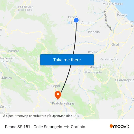 Penne SS 151 - Colle Serangelo to Corfinio map