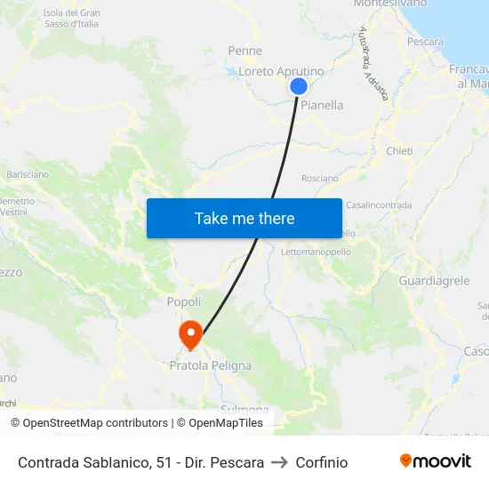 Contrada Sablanico, 51 - Dir. Pescara to Corfinio map