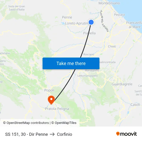 State Road 151, 30 - Penne Direction to Corfinio map