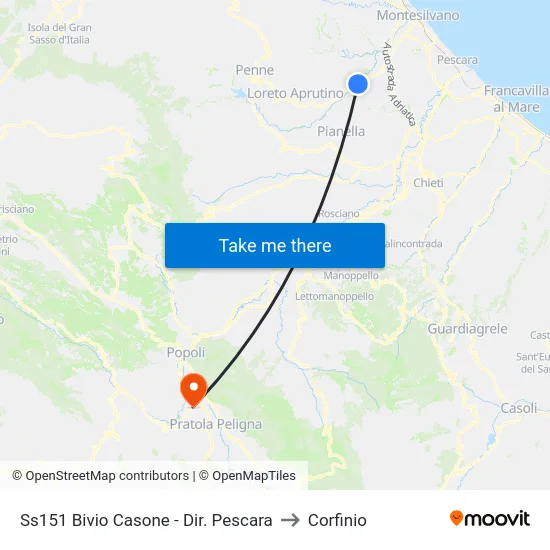 Ss151 Bivio Casone - Dir. Pescara to Corfinio map