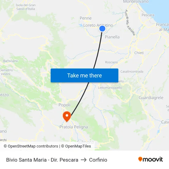 Santa Maria Junction - Pescara Direction to Corfinio map