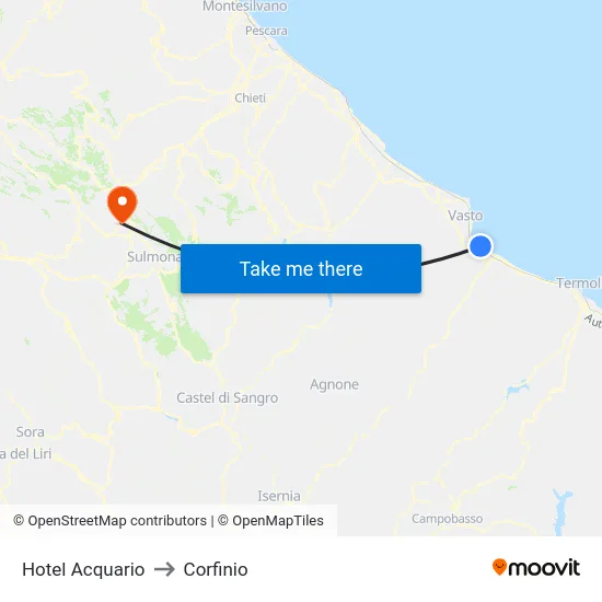 Hotel Acquario to Corfinio map