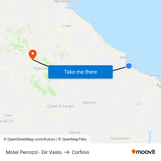 Motel Perrozzi - Dir Vasto to Corfinio map
