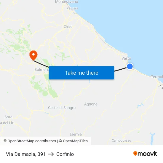 Via Dalmazia, 391 to Corfinio map