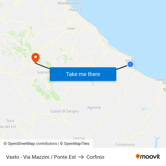 Vasto - Via Mazzini / Ponte Est to Corfinio map