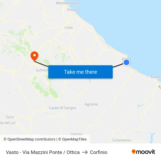Vasto - Via Mazzini Ponte / Ottica to Corfinio map