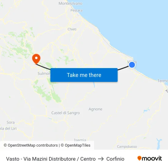 Vasto - Via Mazini Distributore / Centro to Corfinio map