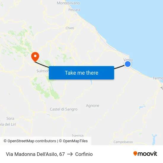 Via Madonna Dell'Asilo, 67 to Corfinio map