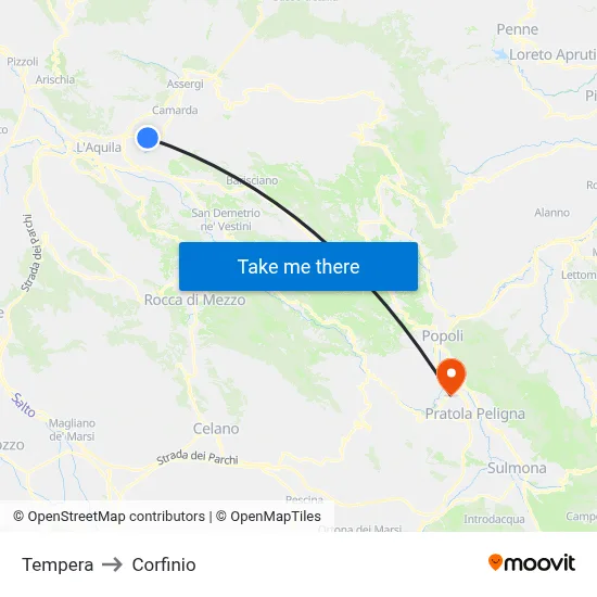 Tempera to Corfinio map
