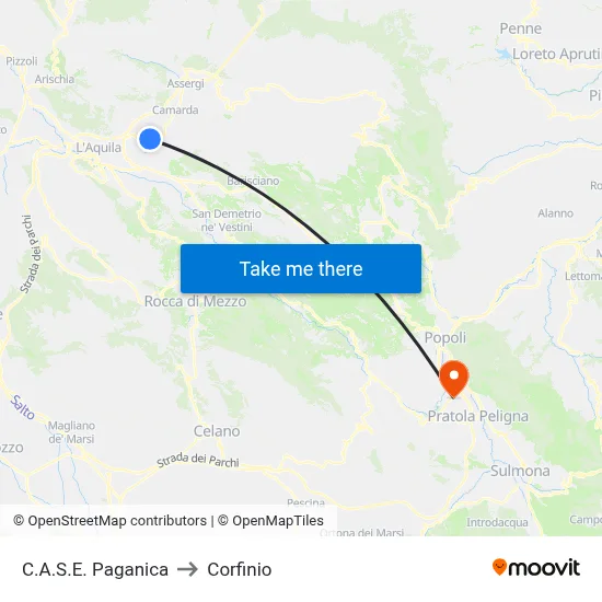 Paganica C.A.S.E. to Corfinio map