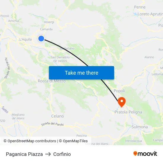 Paganica Square to Corfinio map