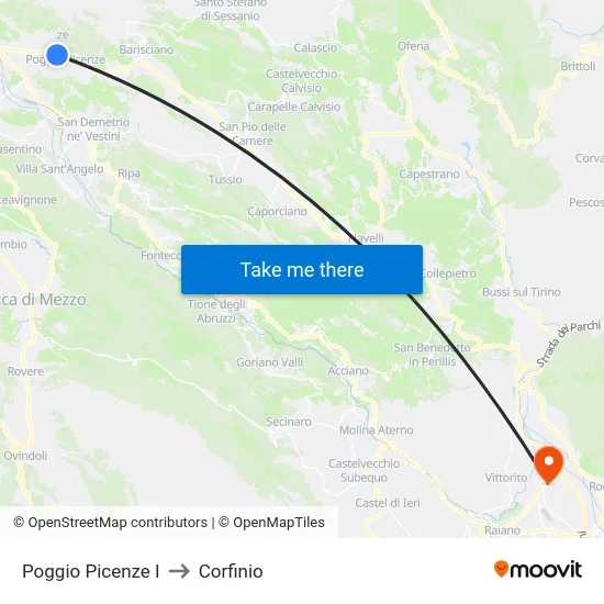 Poggio Picenze to Corfinio map