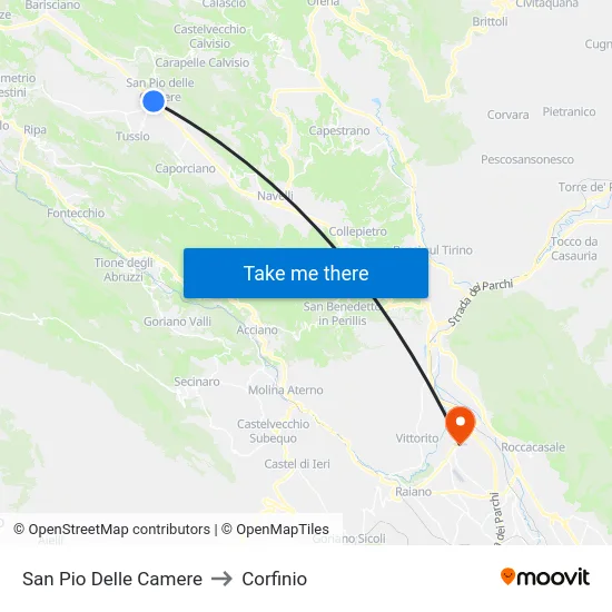 San Pio Delle Camere to Corfinio map