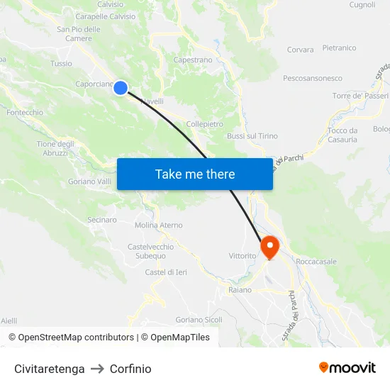 Civitaretenga to Corfinio map
