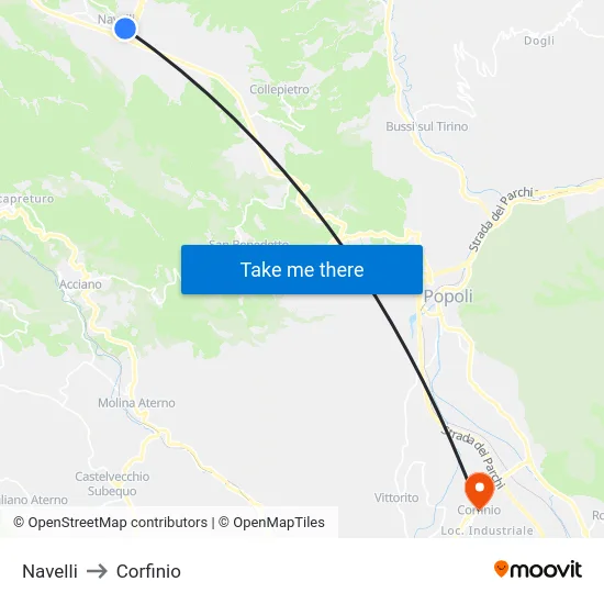 Navelli to Corfinio map