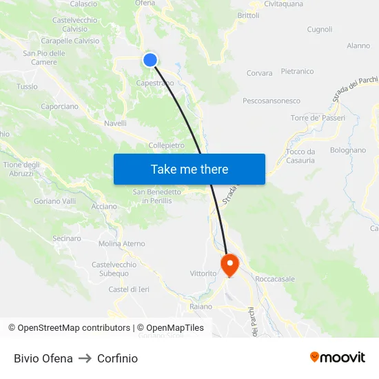 Bivio Ofena to Corfinio map