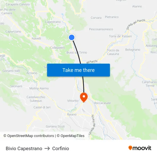 Bivio Capestrano to Corfinio map