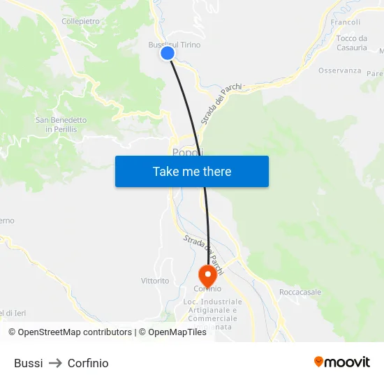Bussi to Corfinio map