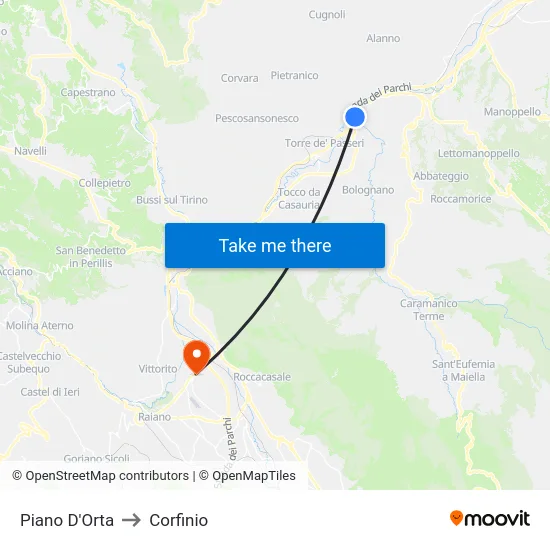 Piano D'Orta to Corfinio map