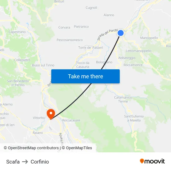 Scafa to Corfinio map