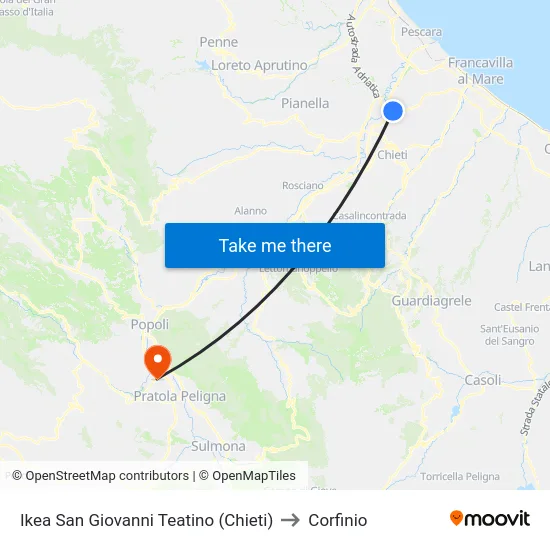 Ikea San Giovanni Teatino (Chieti) to Corfinio map
