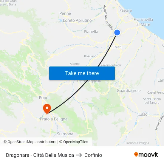 Dragonara - Città Della Musica to Corfinio map