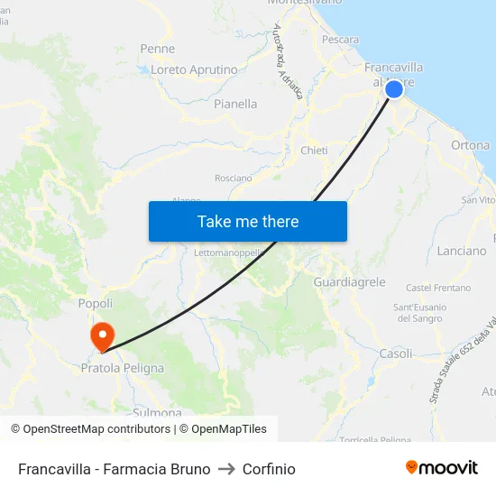 Francavilla - Farmacia Bruno to Corfinio map