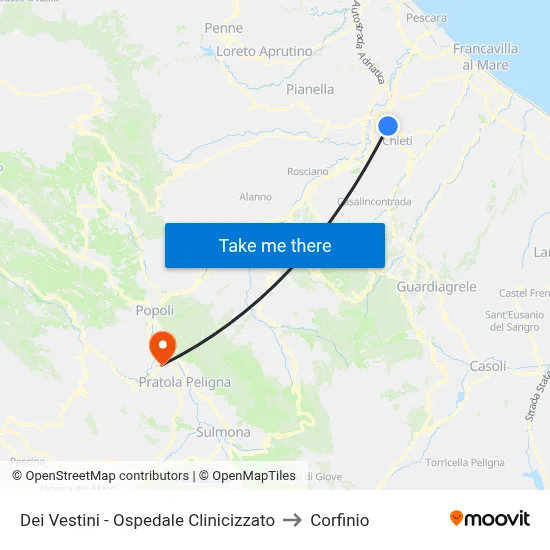 Dei Vestini - Ospedale Clinicizzato to Corfinio map