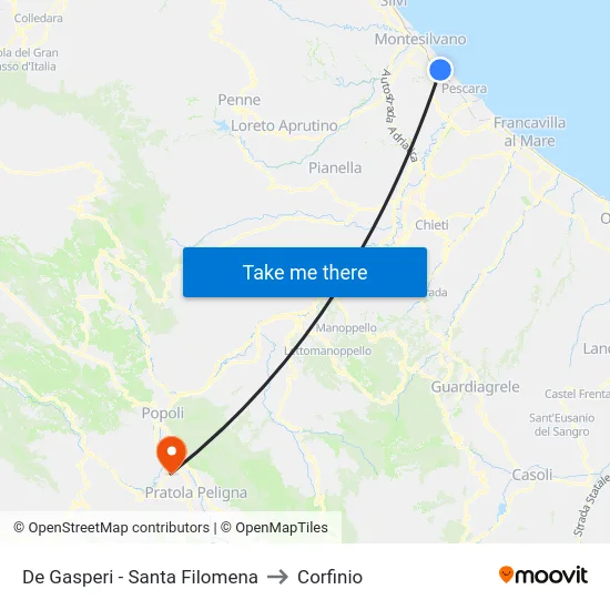 De Gasperi - Santa Filomena to Corfinio map