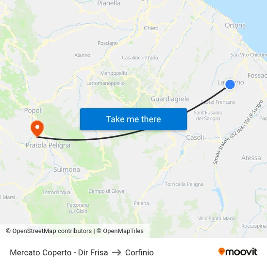 Covered Market - Frisa Direction to Corfinio map