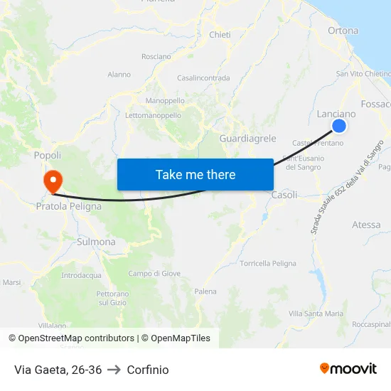 Via Gaeta, 26-36 to Corfinio map