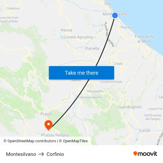 Montesilvano to Corfinio map