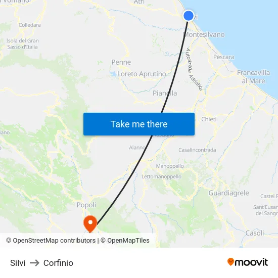 Silvi to Corfinio map