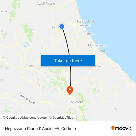 Nepezzano-Piano D'Accio to Corfinio map