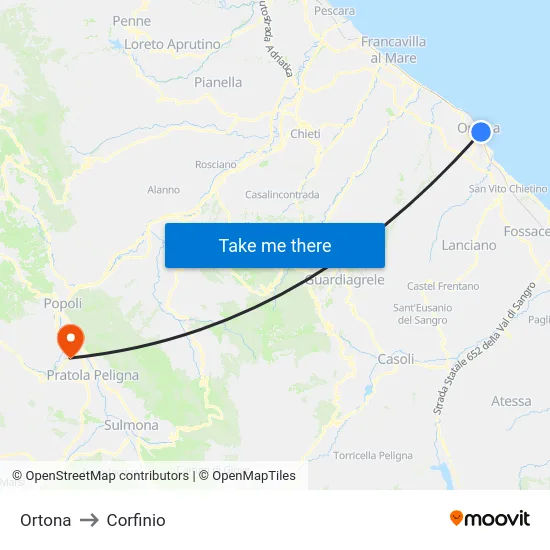 Ortona to Corfinio map