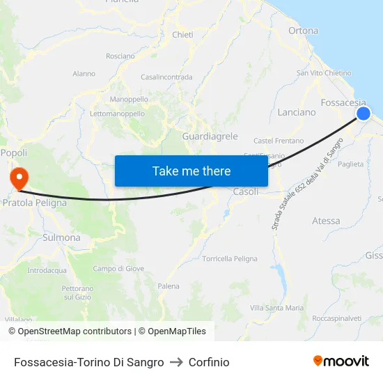 Fossacesia-Torino Di Sangro to Corfinio map