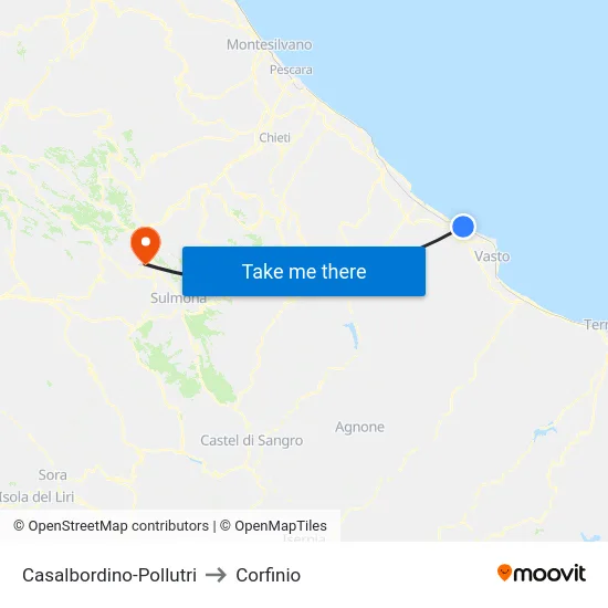 Casalbordino-Pollutri to Corfinio map